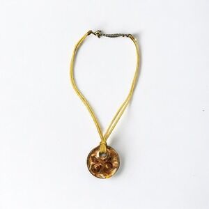 Art Glass 1.5" Pendant Brown Gold Swirl Sparkle Jewelry Necklace 18"